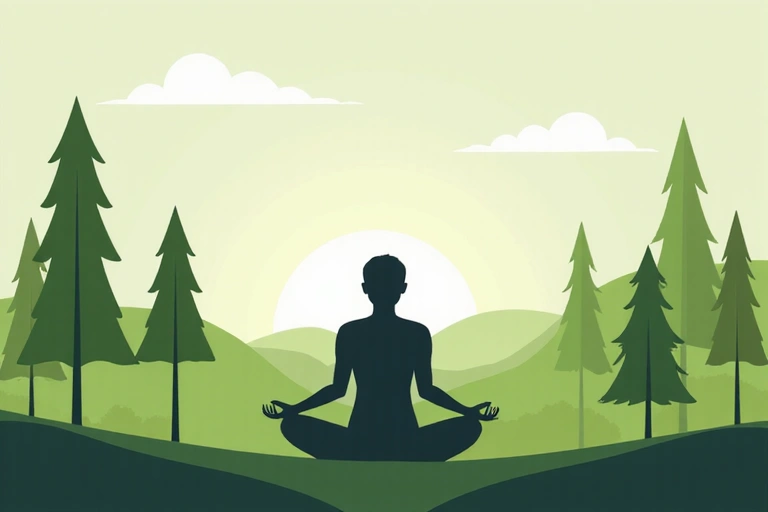 Person meditating by a calm lake at sunrise, symbolizing mental wellness and tranquility