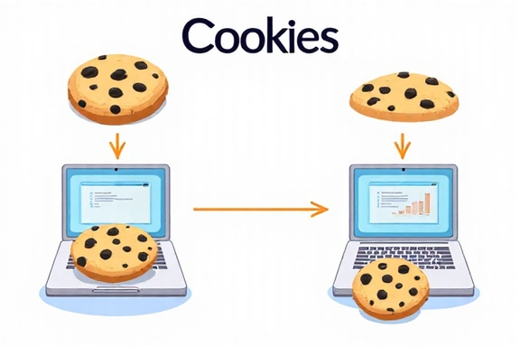 Illustration of cookie types: first-party and third-party, showing data flow